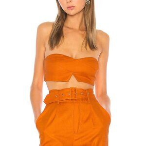 Camila Coelho Josephina  Linen Blend Crop Top - Desert Orange - Size Large